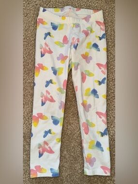 Girls' White Leggings with Multicolor Butterfly Print